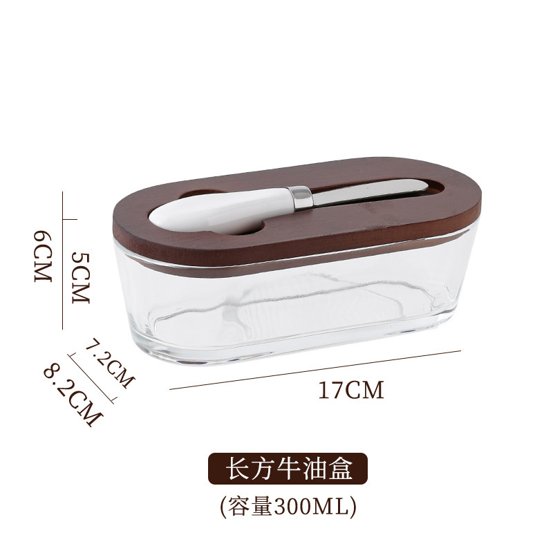西式玻璃密封黄油盒带盖抹刀长方形家用奶酪保鲜罐家用奶酪盒批发|undefined