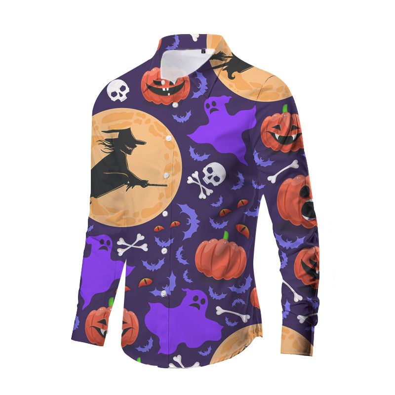 Europa y América nueva transfronteriza más TAMAÑO DE Halloween impreso de horror de los hombres delgados de moda impreso camisa de manga larga top