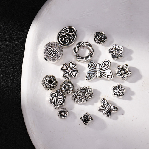 Tibetan silver love flower Tibetan silver accessories diy ethnic style Miao silver jewelry silver string spacer bead material direct sales