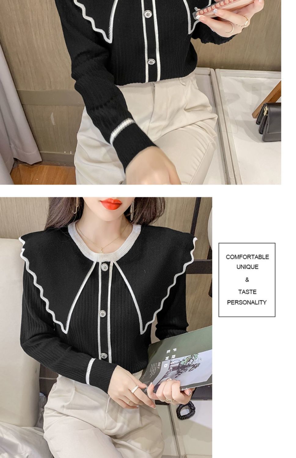 Sweet Lotus Leaf Collar Sweater Style 15