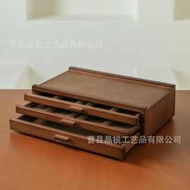 木质家用收纳盒3个抽屉艺术用品收纳盒用于粉彩铅笔便携式存储盒