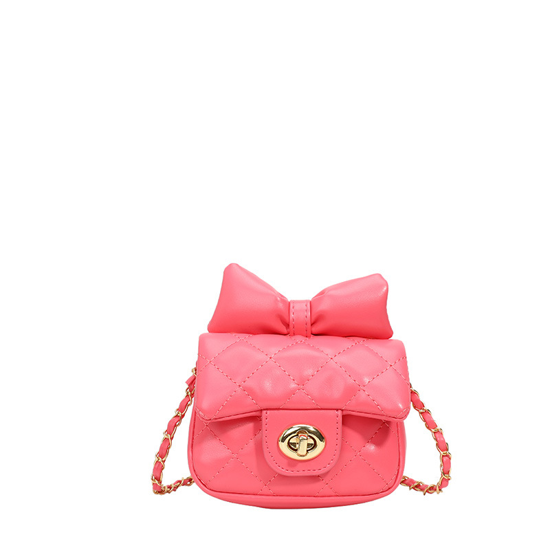 Mini bolso de hombro para niña, lindo lazo, cadena de moda, bolso de mensajero para niños, bolso de accesorios para niños rómbico