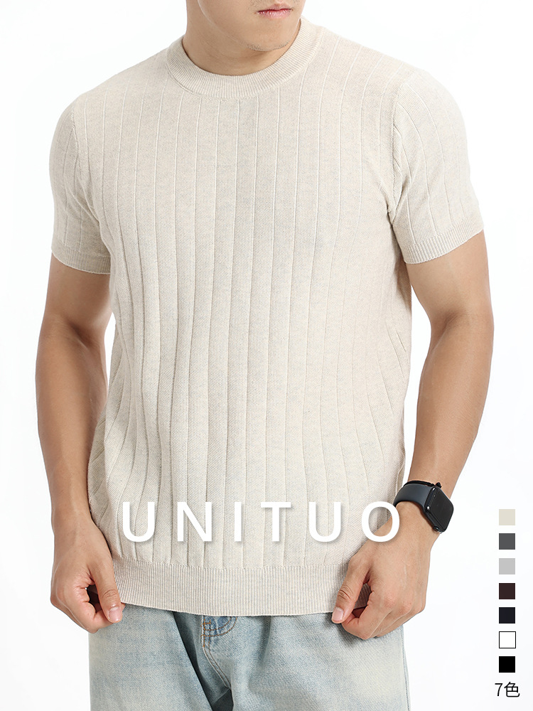 Europa y los Estados Unidos transfronterizos hombres pozo tejido de punto camiseta de cuello redondo mangas cortas 2026 verano ligero de negocios de alta calidad ropa de hombre