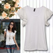 荷叶边拼接t恤女2023 women summer t-shirts blouses tops