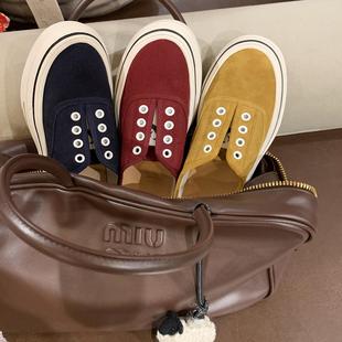 Sheepskin Grape Mom's Same Style Slip-On Round-Toe Platform Thick-Soled Versatile Sneakers Canvas Shoes Spring and Autumn Color Matching Casual Shoes