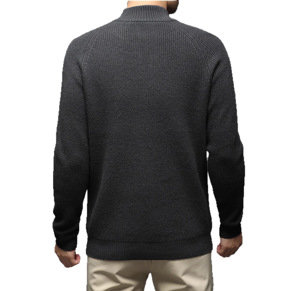 Suéter de lana hombre de media altura con cremallera collar suéter de invierno Jacquard cálido suéter de punto casual juvenil