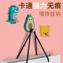 手绘木质卡通动物居家装饰日用钥匙口罩挂钩创意免打孔粘钩