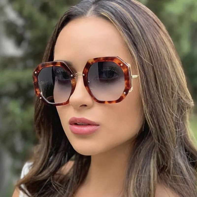 Leopard Pattern Women'S Gender Fashion Style Black Color Fashion Leopard Ac UV400 Protection Square Full Frame Women's Sunglasses
