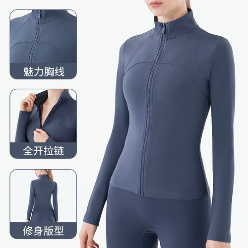 Autumn and winter new lulu yoga jacket women's quick-drying tops fitness clothes tight sports fitness clothes long-sleeved yoga clothes