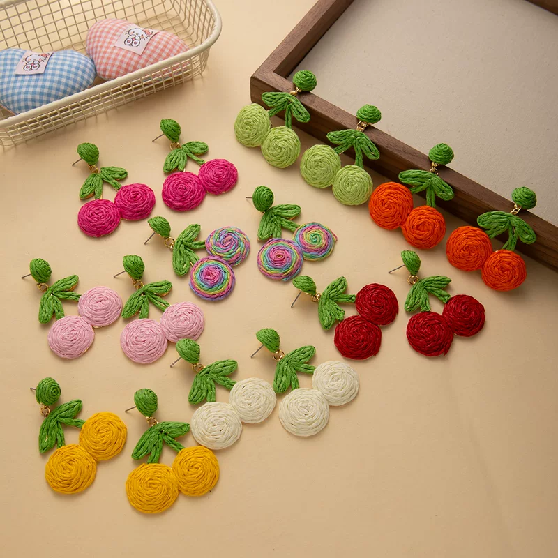 Woven brand cute earrings handmade, boho style, flowered