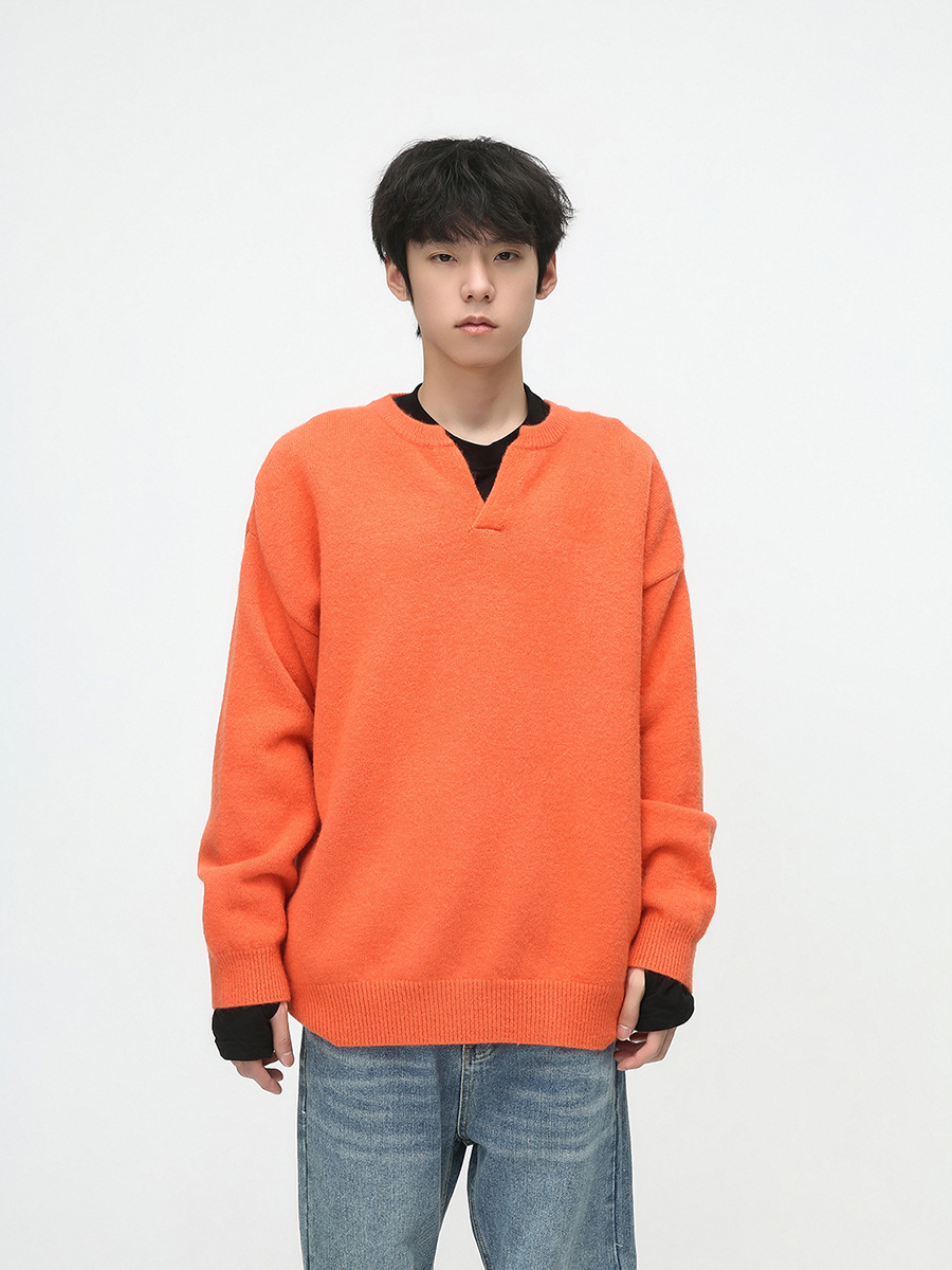 Mtlclothes ropa de Hombre | 2023 otoño nuevo estilo coreano pequeño cuello en V estilo perezoso color sólido suéter superior