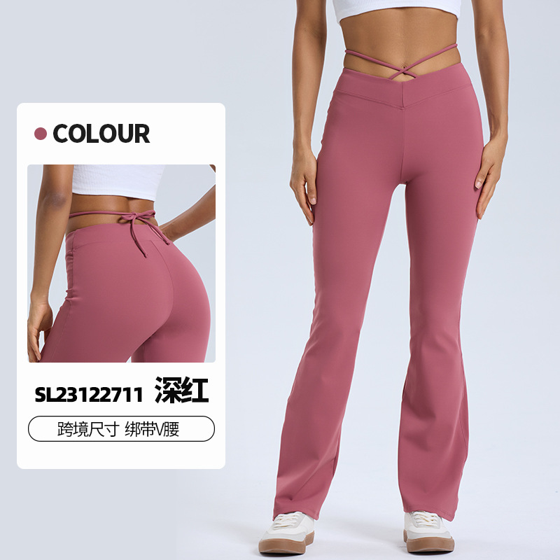 Nuevos pantalones de micro-yoga transfronterizos de mujer desnuda alta elasticidad V cintura correa adelgazante pantalones deportivos sueltos