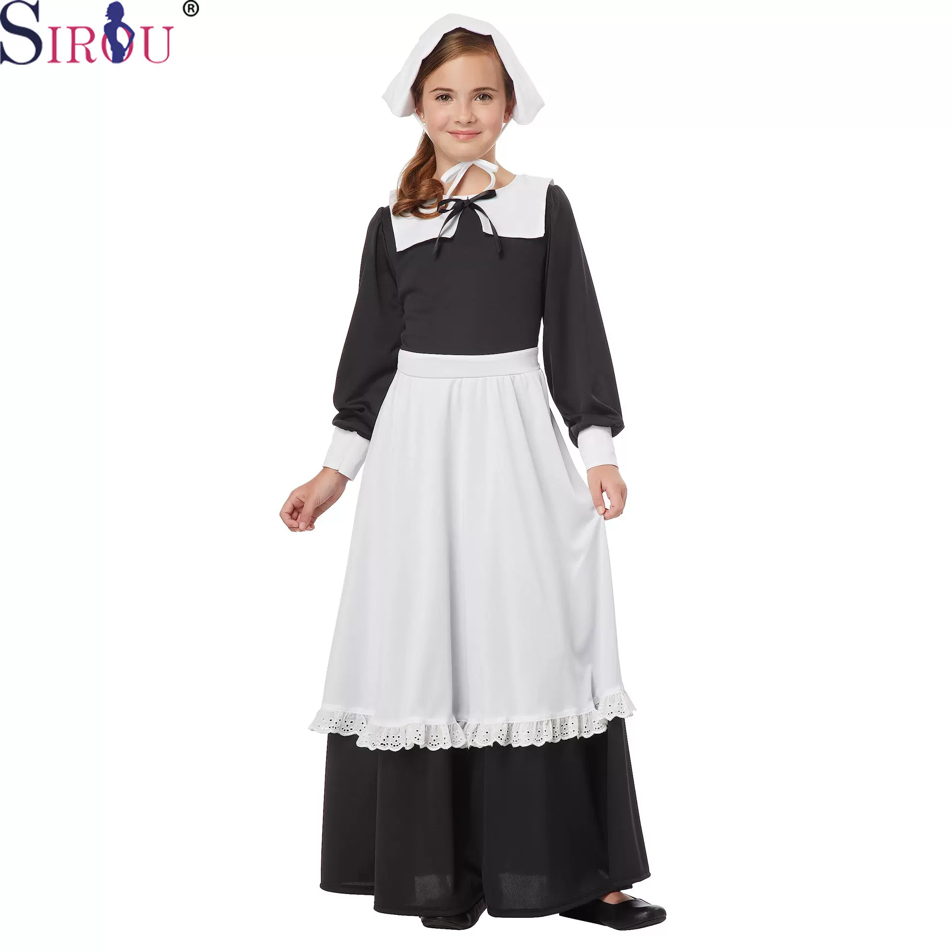 万圣节朝圣者装扮服装舞台表演服节日派对女佣长裙演出管家服饰