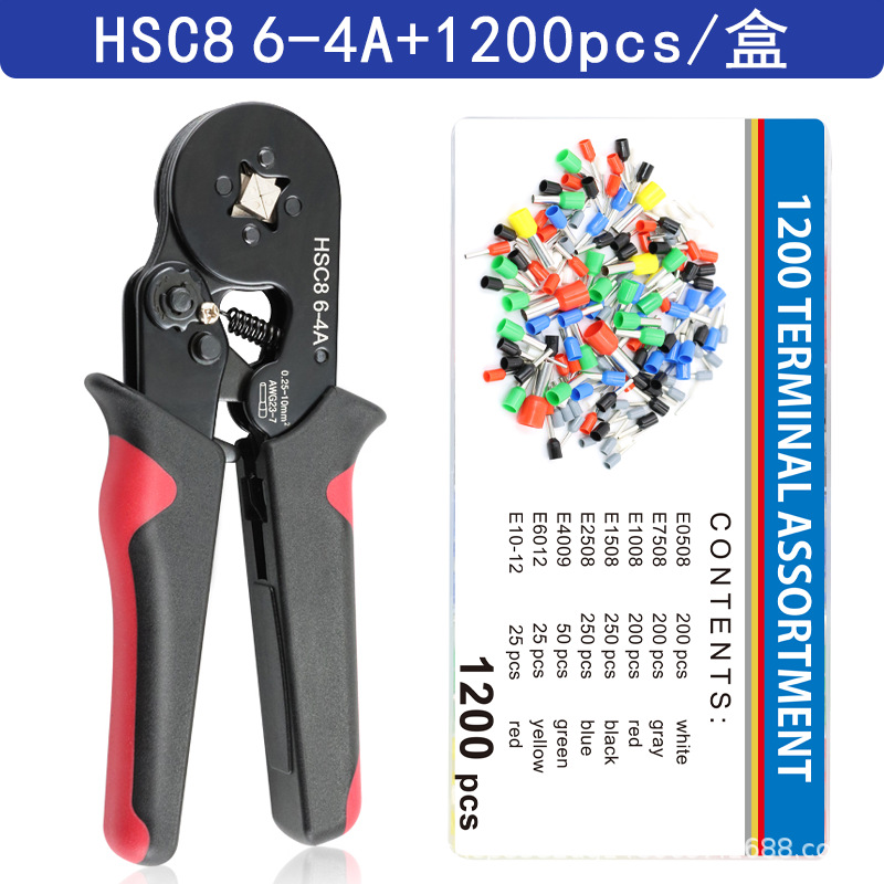 Juego de alicates de prensado de terminales tubulares/de aguja HSC8 6-4A/6-6 mini alicates europeos tipo E alicates de trinquete para terminales
