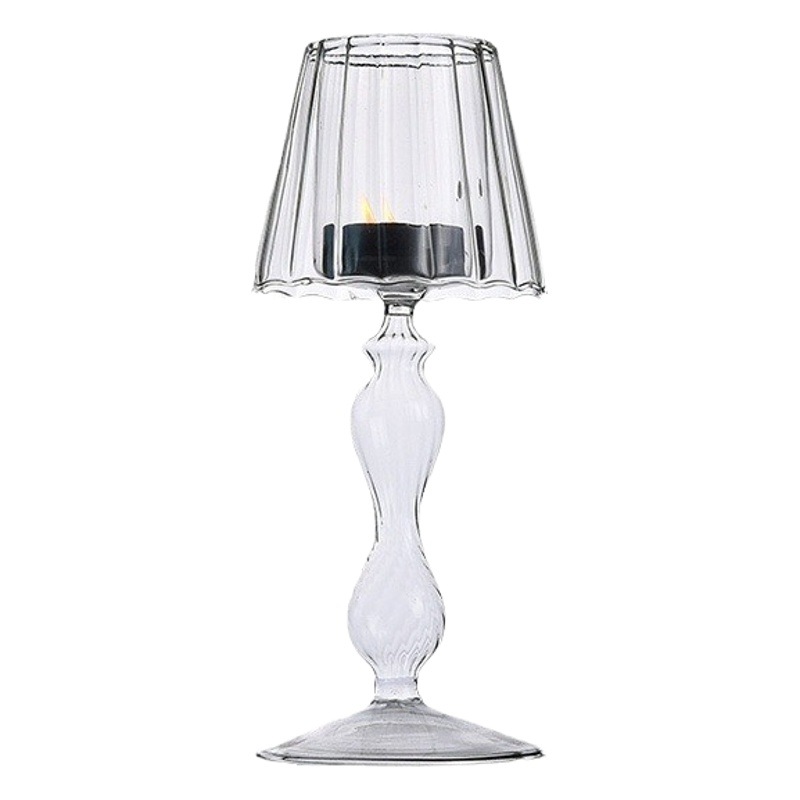 Lámpara de mesa de vidrio transparente de estilo europeo, candelabro de rayas altas, decoración creativa para el hogar de la boda