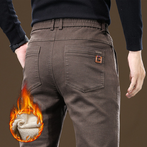 New men's casual pants for business and autumn/winter, men's straight-leg, versatile, padded business warm long pants model 9802
