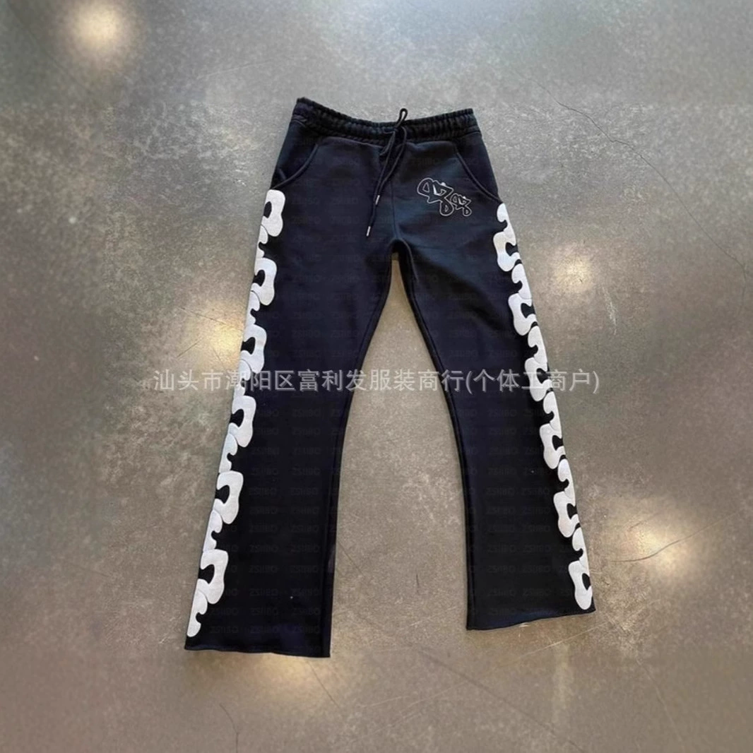 2024 летний новый американский ретро стирка персонализированный принт прилив свободный повседневный прямой трусы широкие брюки нейтральный