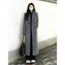 灰色毛呢外套女中长款2025秋冬新款韩系小个子宽松感呢子大衣