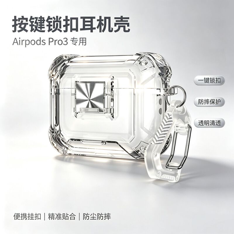 Transparent protective case for Airpods Pro3 with button lock, high-transparency stand for Apple 7th generation earphones Transparent protective case for Airpods Pro3 with button lock, high-transparency stand for Apple 7th generation earphones