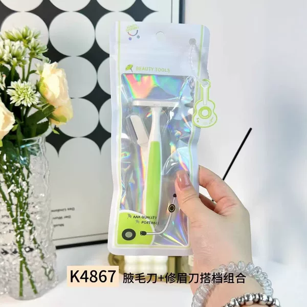 Keqi Armpit Hair Knife Eyebrow Trimmer Combination Two-Piece Set Beginner Protective Net Eyebrow Trimmer Blade Shaver Portable