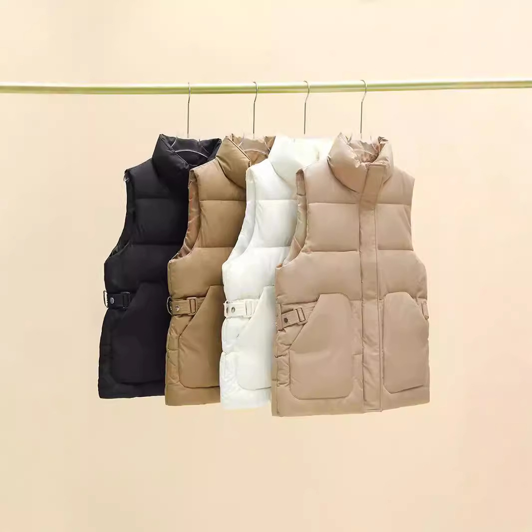 2024 nuevo chaleco de plumón de algodón mujer delgado estilo de moda extranjero estilo de moda collar clip cintura de hombro sin mangas universal