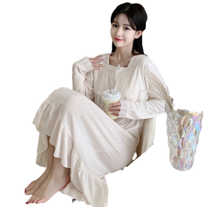 2024 pijama de otoño delgado de manga larga de punto de algodón cojín de pecho pijama encaje dulce de pijama ropa para el hogar