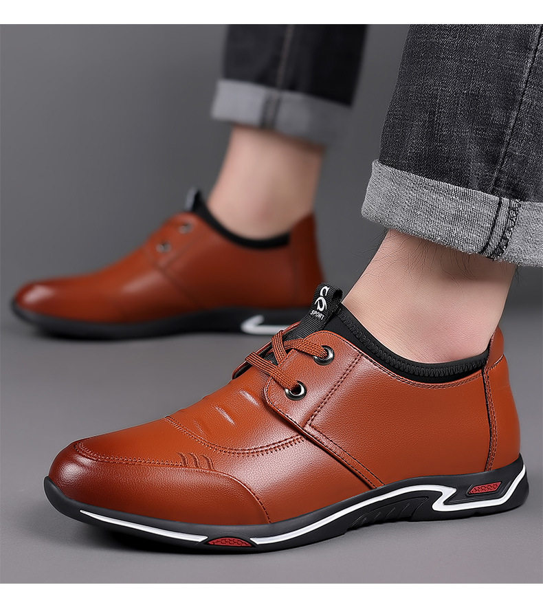 Giày da nam kiểu thể thao thanh lịch, đế mềm, da bò, dây buộc, dùng được bốn mùa — PZ8202-G độn cao màu đen, PZ9713 màu nâu, PZ9713 màu đen chi tiết 18