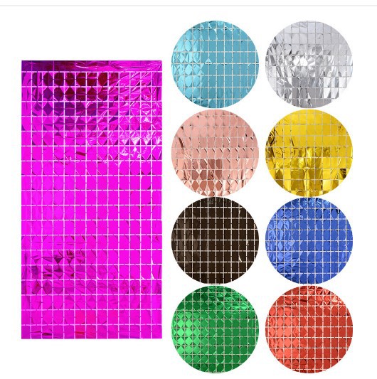 1*2m cuadrado de película de aluminio brillante cortina de seda de lluvia colorida cortina de puerta accesorios de decoración de cumpleaños pared de fondo de fiesta dibujo de flores transfronterizo