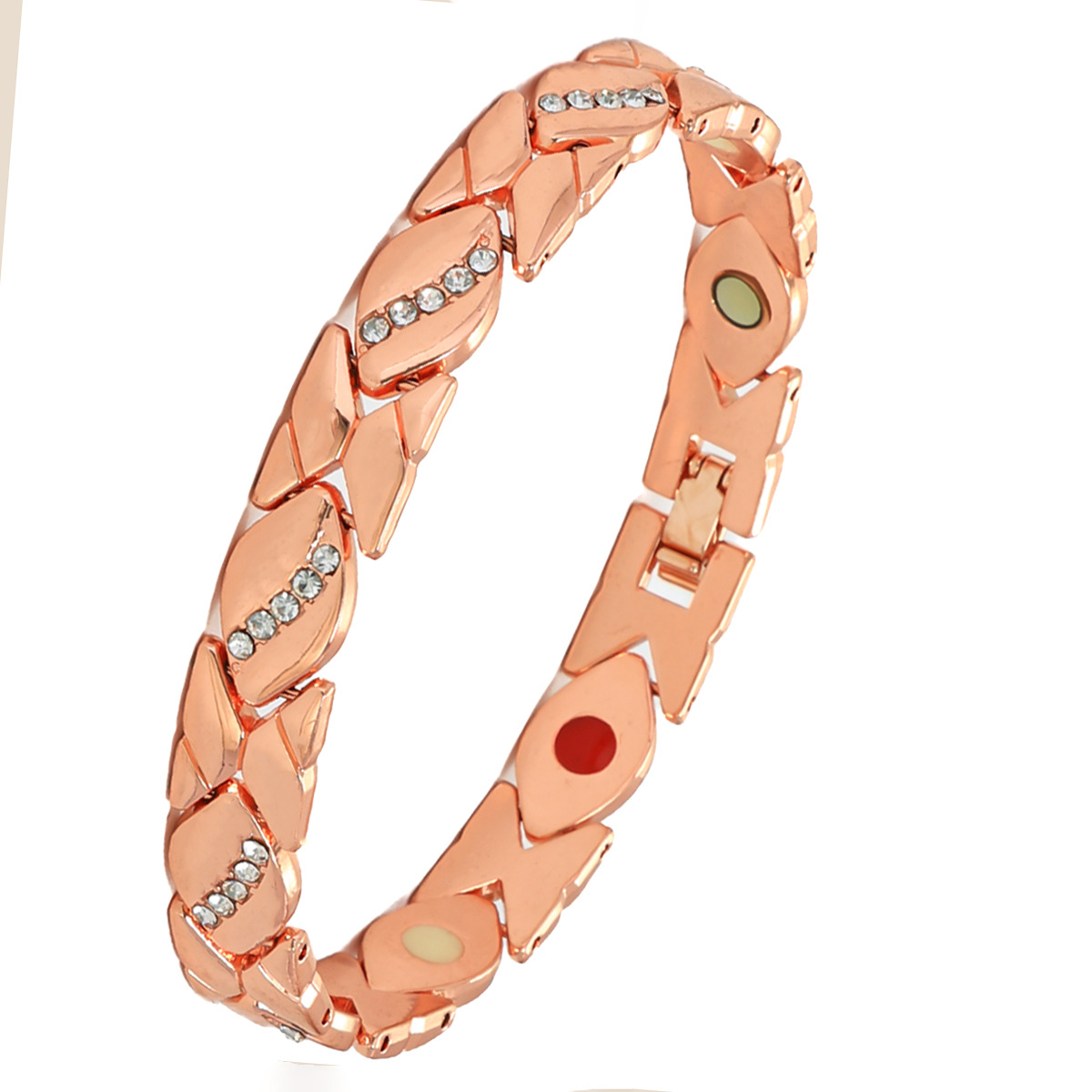 Pulsera magnética de hoja de diamante popular transfronteriza, pulsera de cobre rojo antiguo cepillado ajustable, joyería de mano para parejas