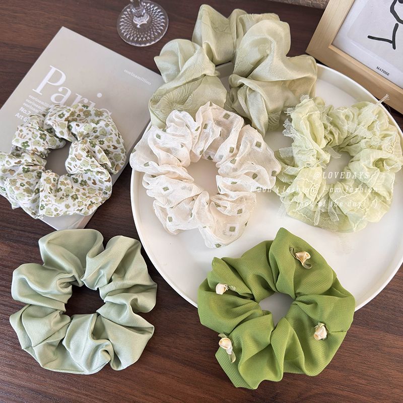 spring and summer green large intestine hair ring headdress mori girl lace floral hair band hair rope bun hair accessories female