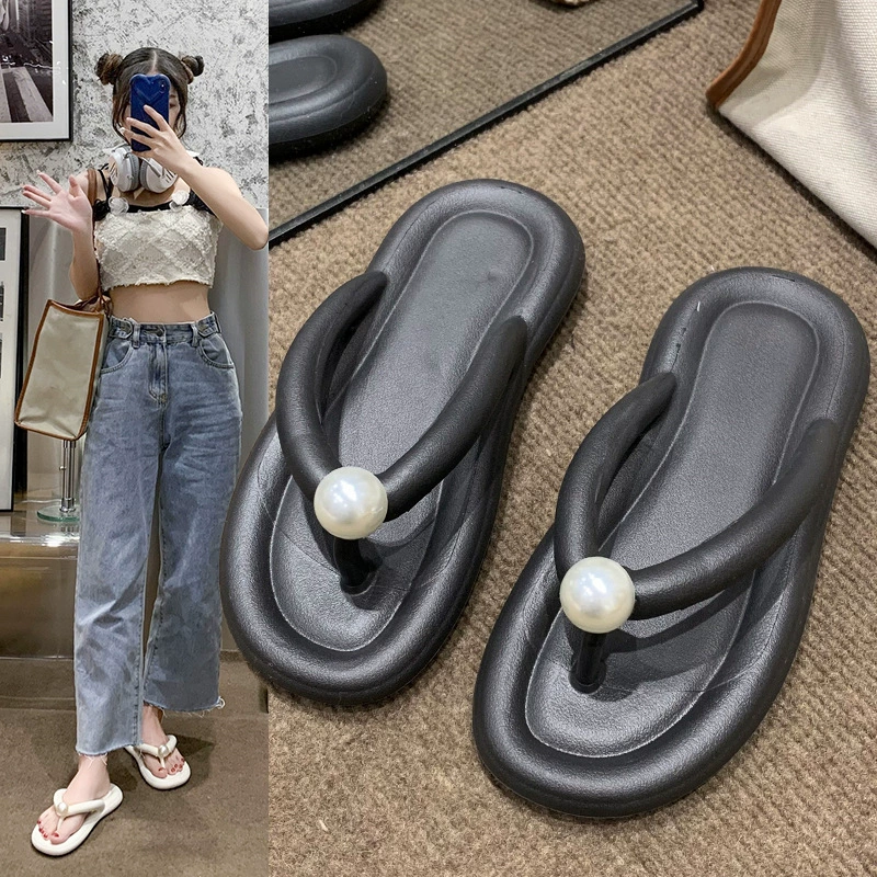 Новые милые сандалии и тапочки в стиле кибер-знаменитостей, женские шлепанцы с жемчугом, верхняя одежда, новые летние сандалии и тапочки кроссовера