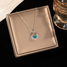 海洋系列镶嵌锆石蓝色鱼尾项链女时尚钛钢百搭锁骨链气质小众饰品