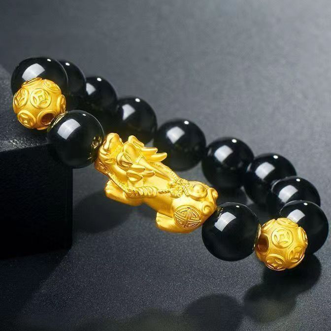 Pixiu Obsidian Bracelet Men's Buddha Beads Transfer Beads Gold Obsidian Women's Bracelet 520 Couple Gift Pixiu Obsidian Bracelet Men's Buddha Beads Transfer Beads Gold Obsidian Women's Bracelet 520 Couple Gift