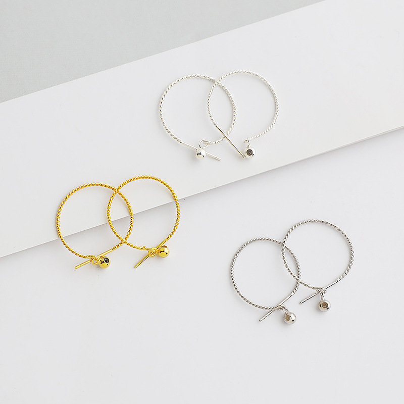 S925純銀耳圈調節耳圈耳環DIY耳飾配件麻花硅膠珠大耳勾自帶耳塞