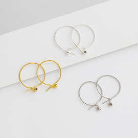 S925纯银耳圈调节耳圈耳环DIY耳饰配件麻花硅胶珠大耳勾自带耳塞