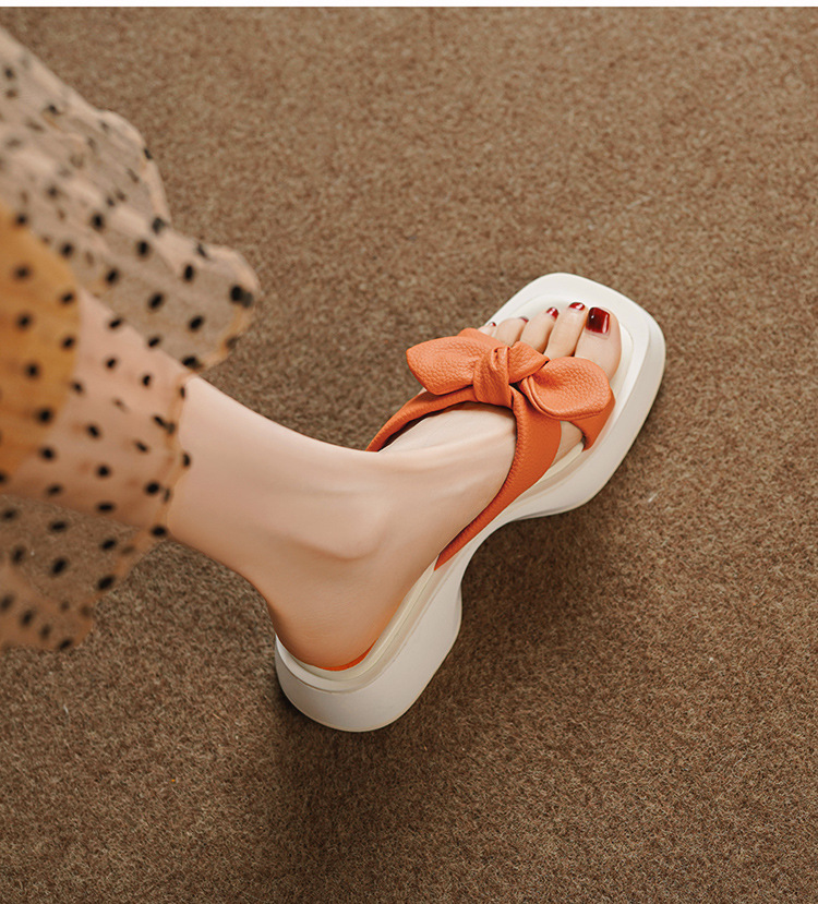 Ženske ljetne papuče s ružičastom mašnom i debelim potplatom, modne sandale i papuče na platformi_voghion.com