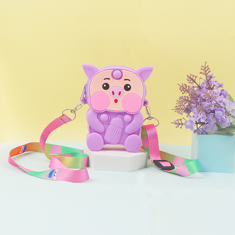 En stock alcancía monedero de silicona para niños bolso educativo de dibujos animados descompresión burbuja pellizco bolsa de mensajero monedero de viaje