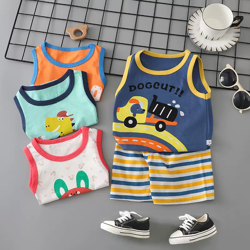 2025韩版儿童背心套装新款男女童宝宝T恤薄款无袖背心短裤套装潮