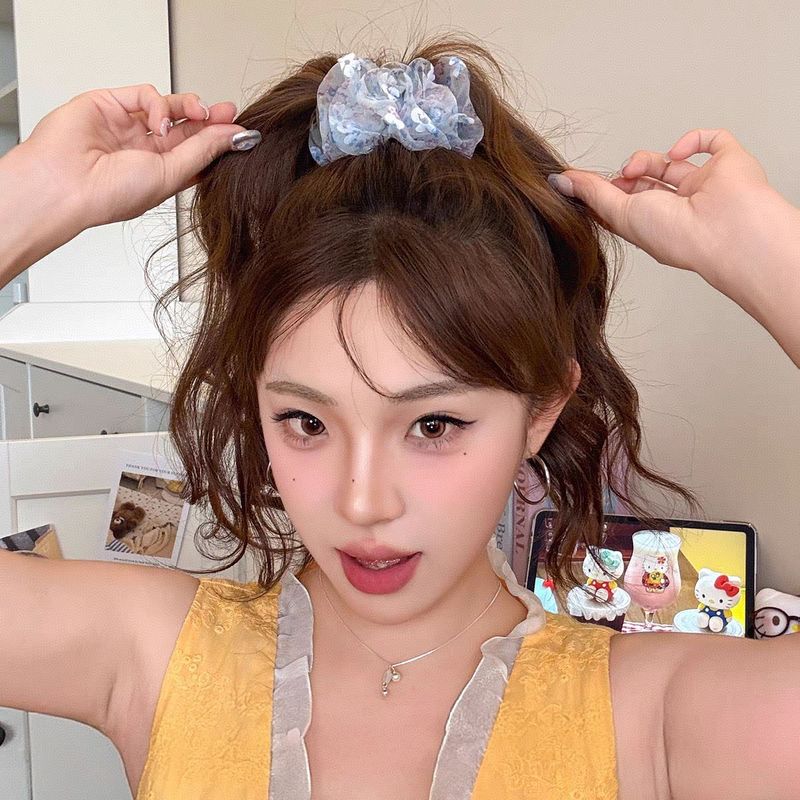 夏の爽やかな花柄メッシュクリップ女性用ハイポニーテール固定ヘアピンボールヘアピン甘いヘアピンヘッドドレス|undefined