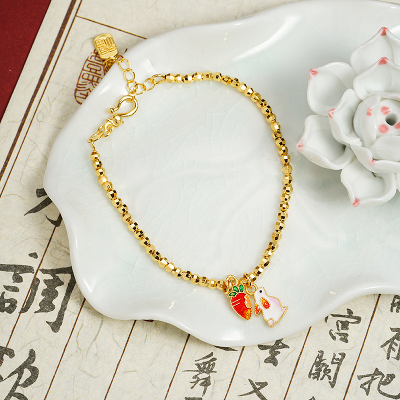 Nuevo estilo chino, pulsera de oro de arena vietnamita, esmalte de color conejo, pulsera de zanahoria, ligera y lujosa, joyas no se desvanecen durante mucho tiempo