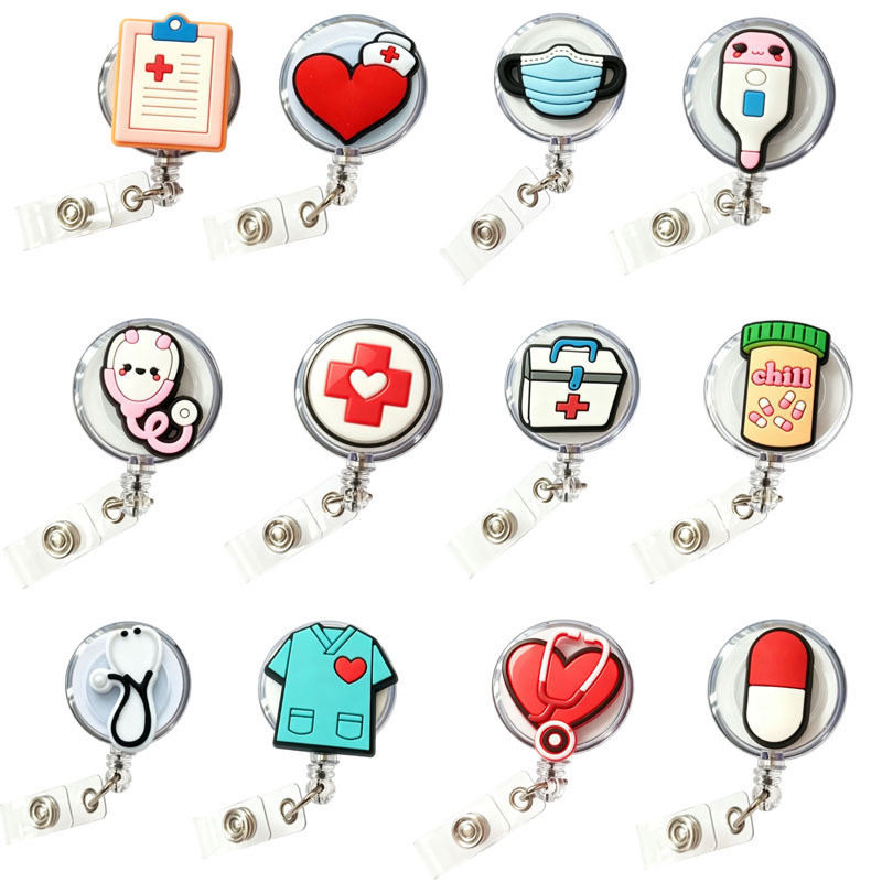 Cross-Border Nurse Badge Holder Cartoon Retractable Badge Clip Easy-Pull Retractable Employee Id Cartoon Lanyard