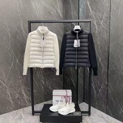 M家24新款女士立领白色针织拼接轻薄蒙家羽绒服90白鸭绒开衫外套