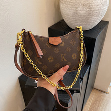 时尚印花腋下包链条包包女式2025新款麻将包复古老花单肩斜挎包潮