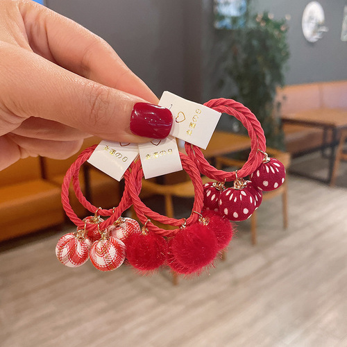 New Year's red festive children's cartoon hairpin with bow and flower edge clip for baby girl hair ball pair headband rubber band