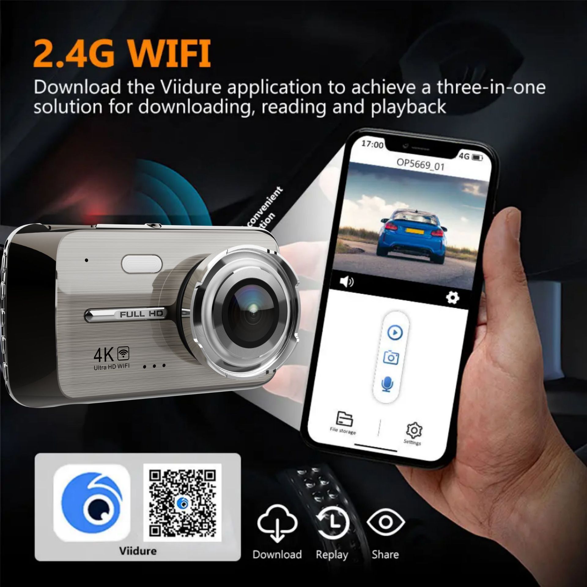Cross-border high-definition dash cam 4K dual-lens WiFi connected 4inch screen car camera Dash Cam