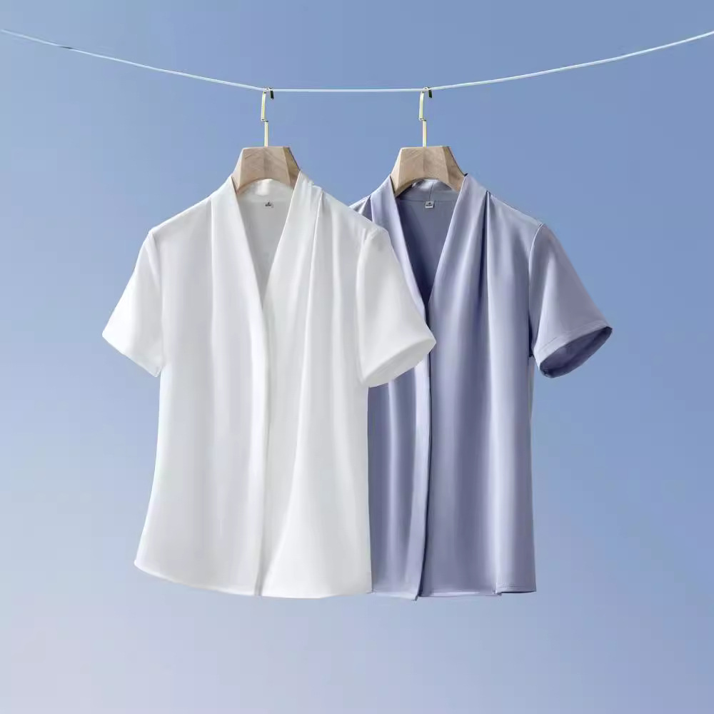 여성용 흰색 반팔 셔츠 여름 전문복 2024 새로운 면접 정장 셔츠 V 넥 쉬폰 탑