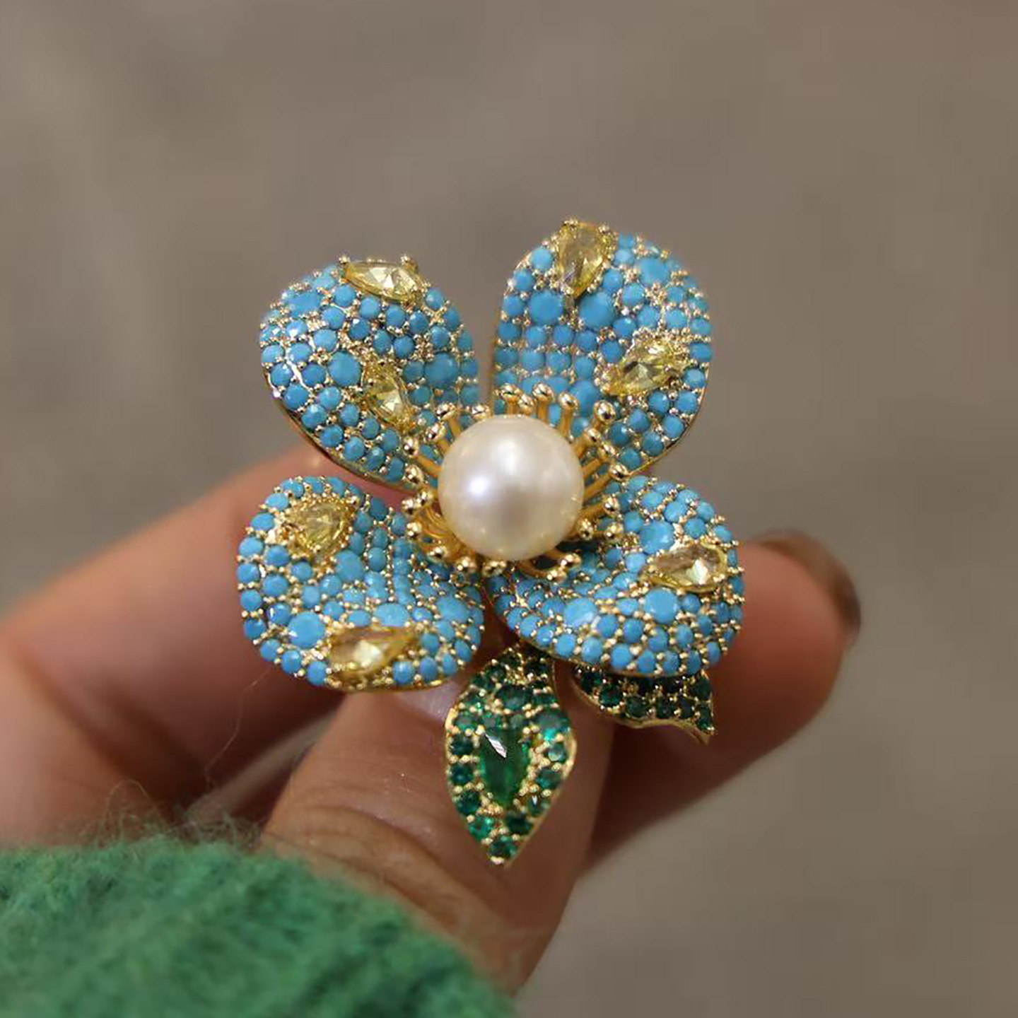 DIY Accessories New High-End Blue Turquoise Orchid Brooch Feminine Luxury Versatile Pin Pearl Corsage Empty Holder