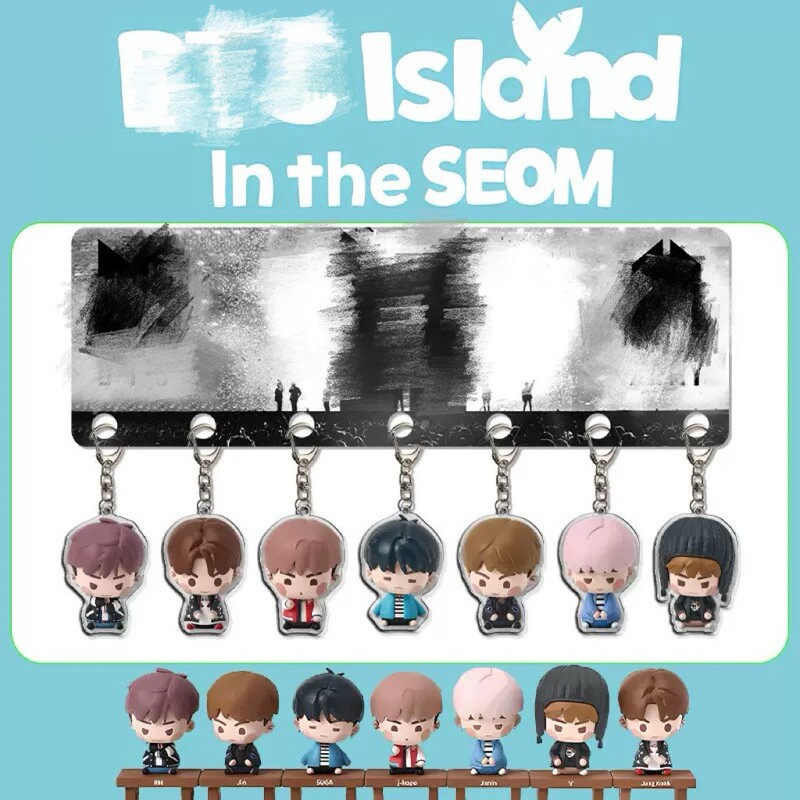 B S BTS Keychain Cartoon Character Doll Acrylic Pendant JK V Combination Merchandise