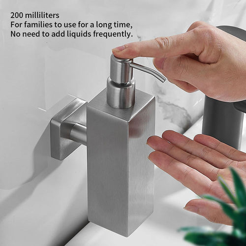Stainless steel soap dispenser wall hanging hole-free hotel shampoo shower gel liquid box kitchen press soap bottle