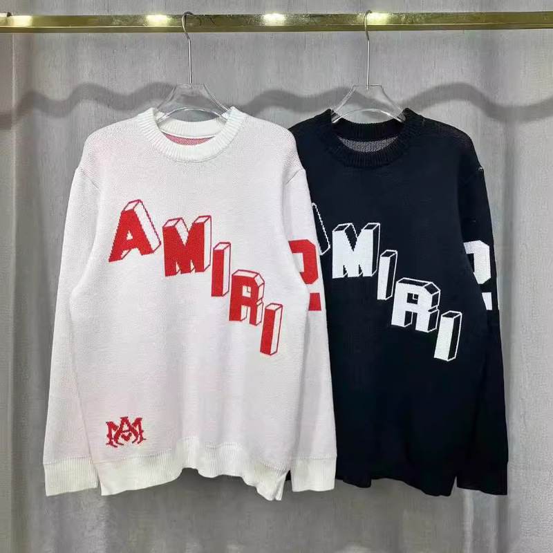 Cross-border men's amiri sweater new fashion brand logo jacquard AMIRI letter 22 men's and women's casual sweater